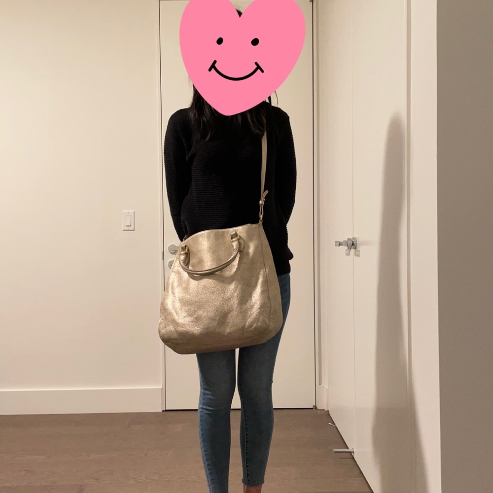 J.Crew Gold leather beg